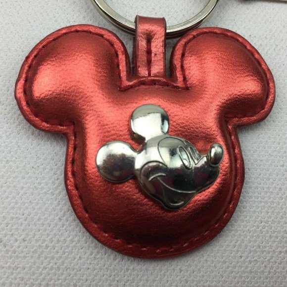 Disney China Mickey Mouse Key Chain Head Ears 3 Clip Attachments Red Silver - Picture 6 of 10